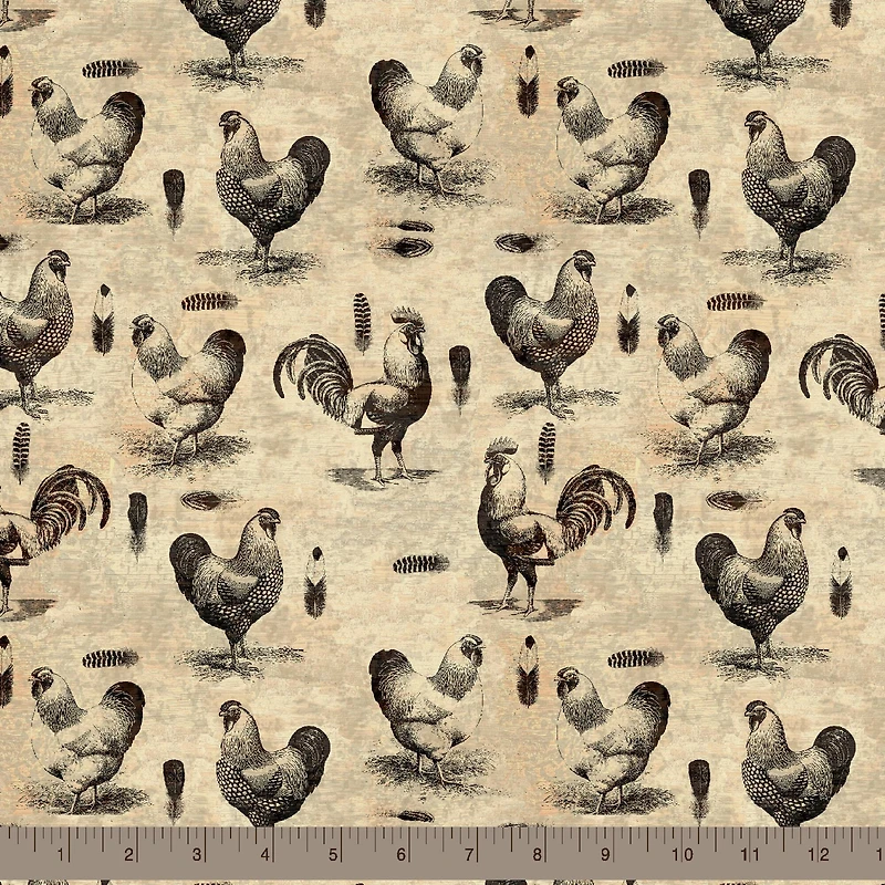 Springs Creative French Rooster Cream Stencil Cotton Fabric