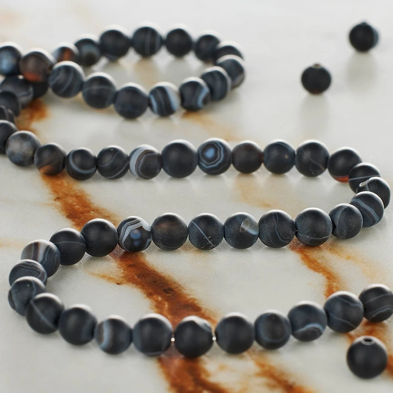 12 Pack: Black Matte Striped Agate Round Beads, 4mm by Bead Landing™