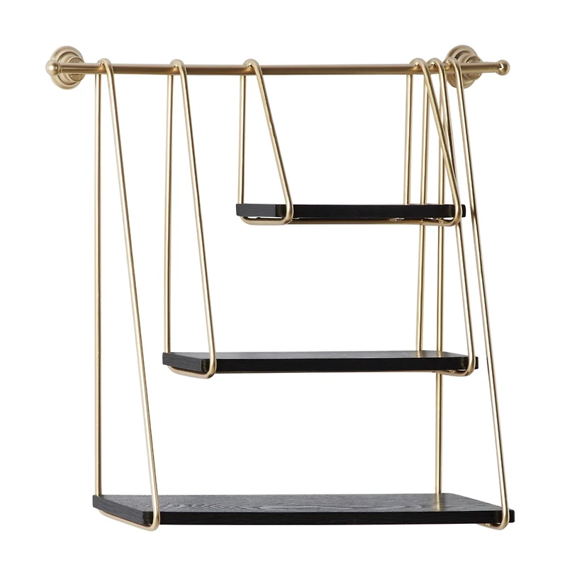 Gold Metal and Wood Modern Wall Shelves, 22" x 26" x 6"