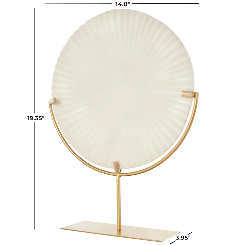 19" Cream & Gold Circle Disk Decorative Sculpture 