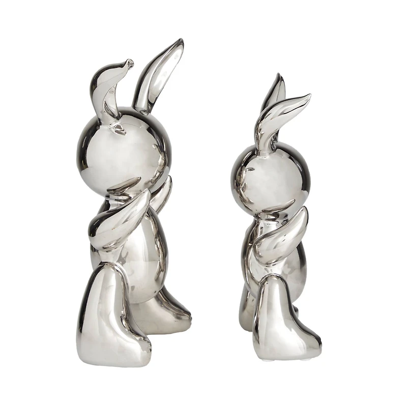 Set of 2 Silver Porcelain Contemporary Sculpture, 12" x 7" x 4"