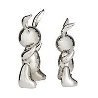 Set of 2 Silver Porcelain Contemporary Sculpture, 12" x 7" x 4"