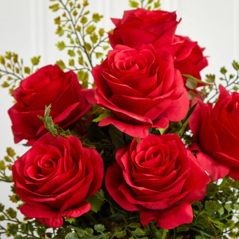 13" Red Rose & Maiden Hair Arrangement in Floral Planter