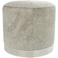 17" Gray Leather Patchwork Stool with Silver Metal Base