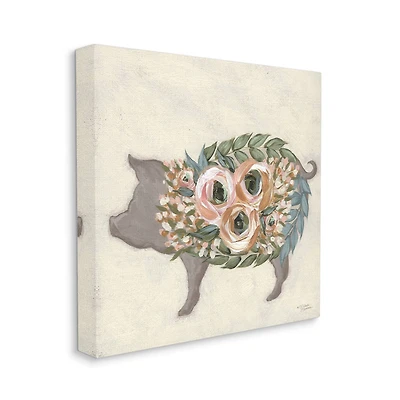 Stupell Industries Charming Farm Pig Green Pink Floral Body Canvas Wall Art