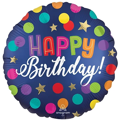 18" Satin Happy Birthday Blue Confetti Foil Balloon