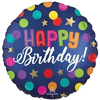 18" Satin Happy Birthday Blue Confetti Foil Balloon