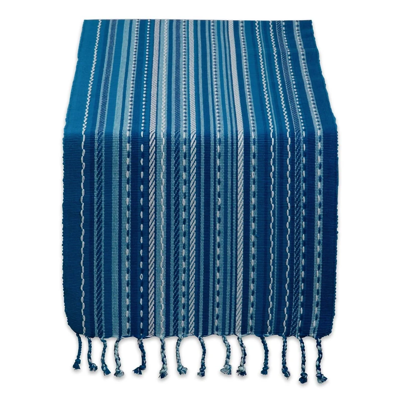 DII® 72" Blue Tonal Stripe with Fringe Table Runner