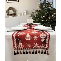 Wizardi 13.75" x 71" Red Christmas Ornaments Table Runner