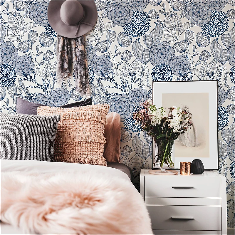 NuWallpaper Navy Secret Garden Peel & Stick Wallpaper