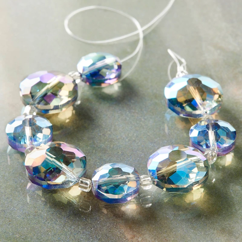 12 Pack: Iridescent Blue Large Glass Lentil Beads, 18mm by Bead Landing™