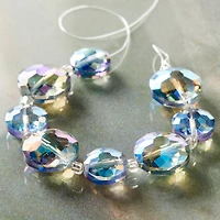 12 Pack: Iridescent Blue Large Glass Lentil Beads, 18mm by Bead Landing™