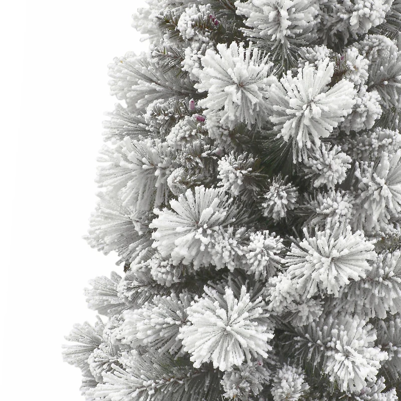 7.5ft. Pre-Lit Flocked Portland Pine Artificial Pencil Christmas Tree, Pink Lights