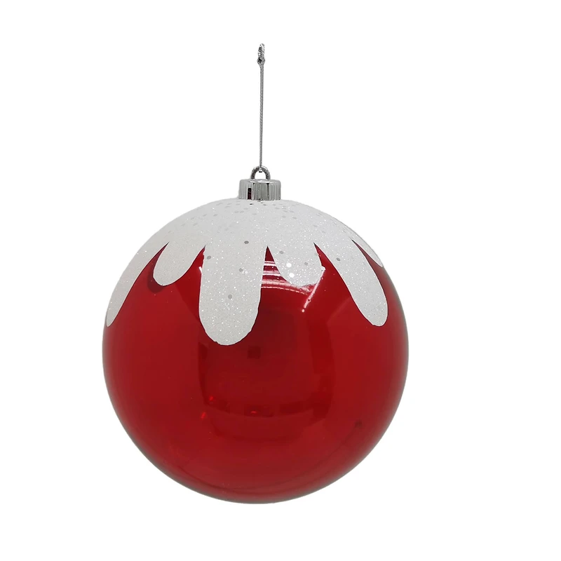 8.5" White Glitter Frosted Red Plastic Jumbo Ball Ornament by Ashland®