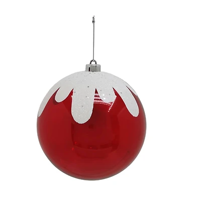 8.5" White Glitter Frosted Red Plastic Jumbo Ball Ornament by Ashland®