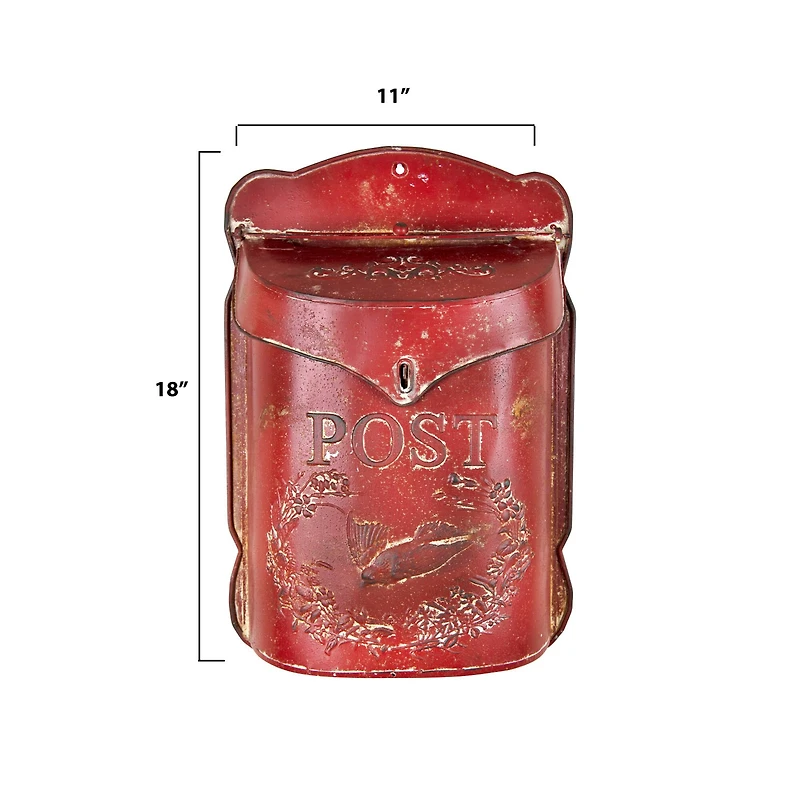 Hello Honey® 15.5" Red Embossed Tin Post Letter Box with Distressed Finish Wall Décor