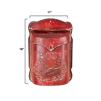 Hello Honey® 15.5" Red Embossed Tin Post Letter Box with Distressed Finish Wall Décor