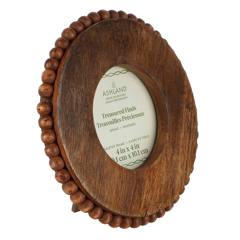 4" x 4" Natural Brown Round Beaded Wood Frame, Treasured Finds by Ashland®
