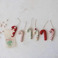 Hello Honey® 6 Pack 4" Embroidered Candy Cane Wool Felt Ornaments