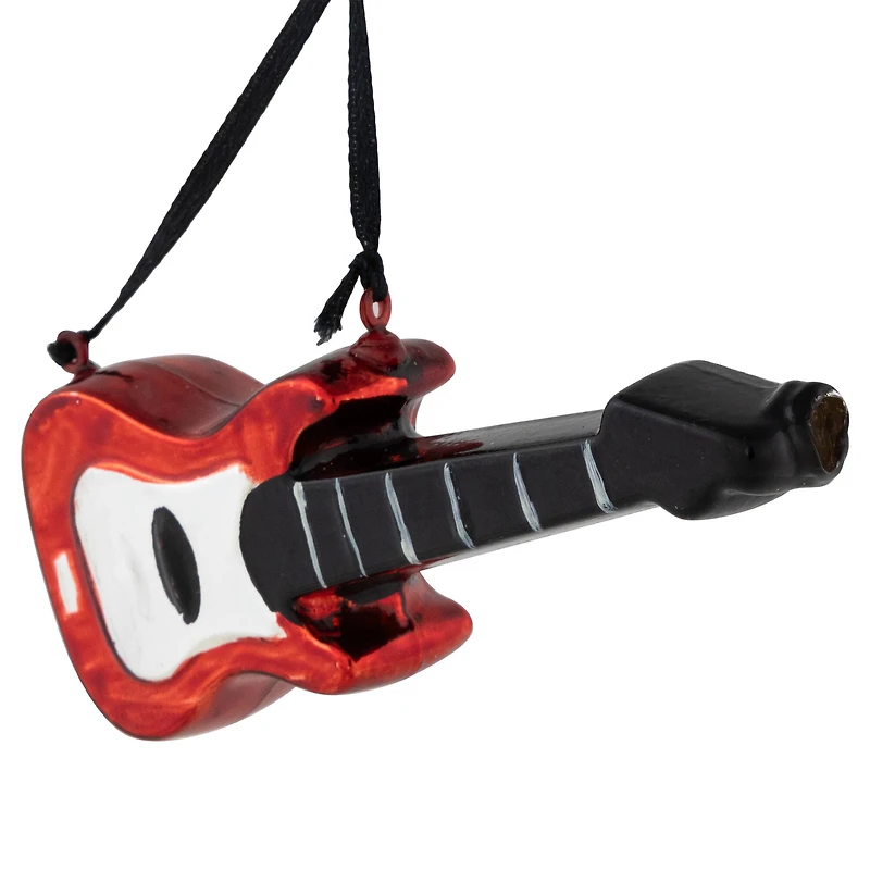 5" Red Guitar Glass Christmas Ornament
