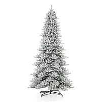 11ft. Pre-Lit Flocked Fir Slim Artificial Christmas Tree, Warm White LED Lights