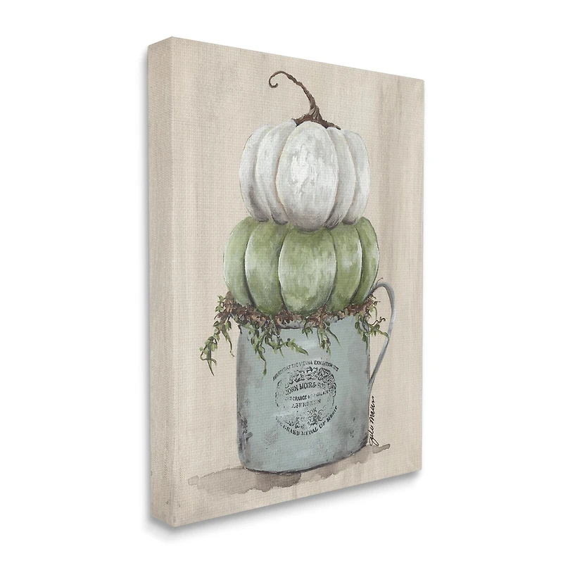 Stupell Industries Green White Harvest Pumpkins Country Jar Planter Canvas Wall Art