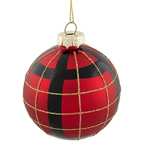 4ct. 3" Red, Black & Gold Plaid Glass Ball Ornaments