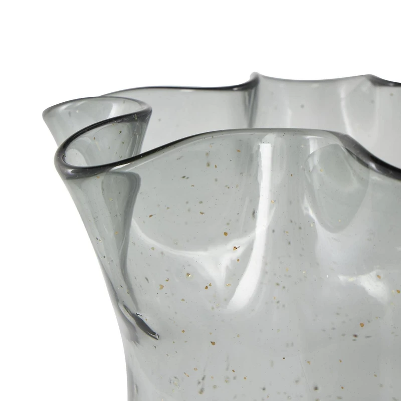 Black Glass Vase Set with Wavy Opening & Gold Speckles