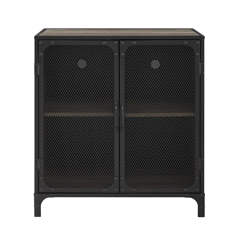 Walker Edison 30" Grey Wash Industrial Mesh Metal Door Accent Cabinet