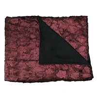 Burgundy & Black Plush & Velvety Faux Fur Throw Blanket