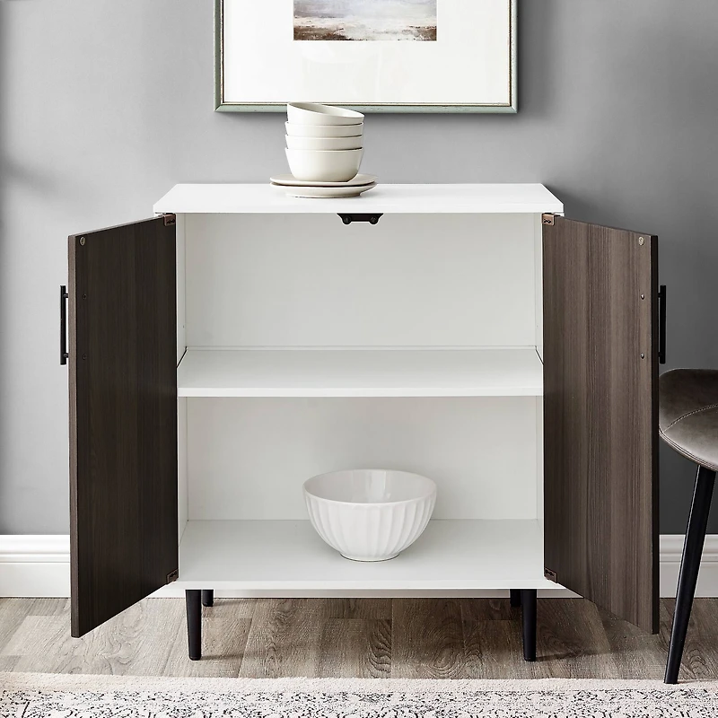 Walker Edison Ash Brown Bookmatch/White Accent Cabinet