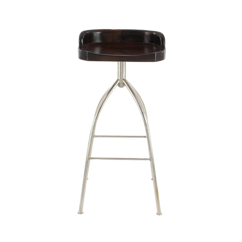 Brown Iron and Wood Contemporary Bar Stool, 33" x 16" x 12"