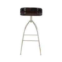 Brown Iron and Wood Contemporary Bar Stool, 33" x 16" x 12"