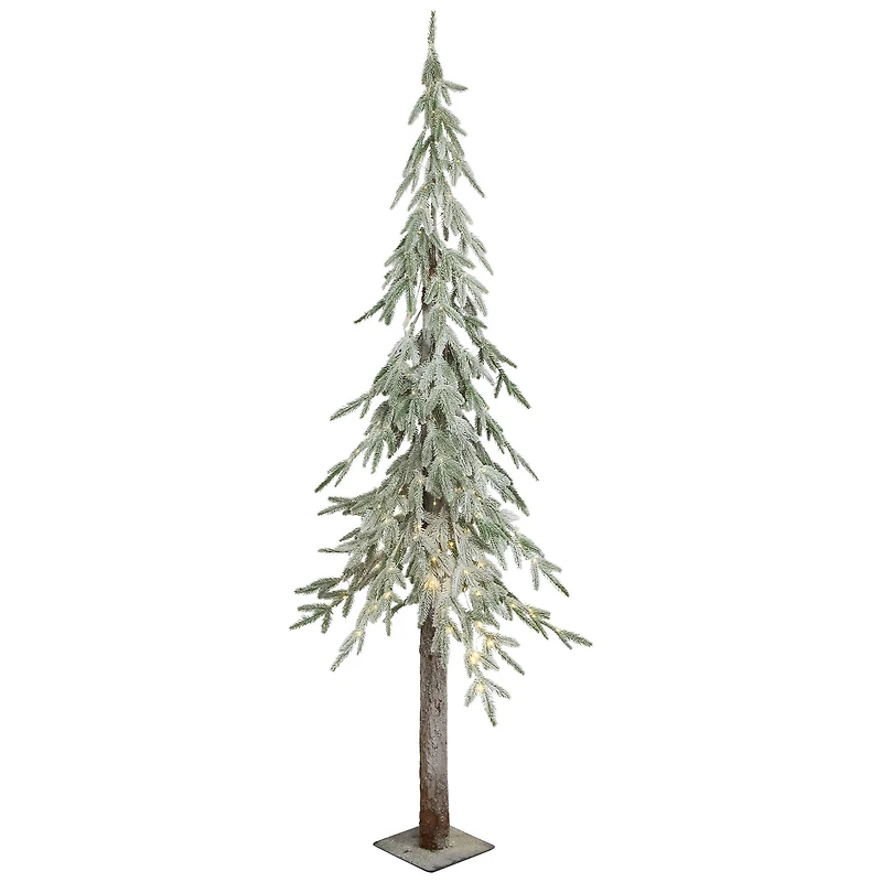 6ft. Pre-Lit Alpine Flocked Artificial Christmas Tree, Clear LED Lights