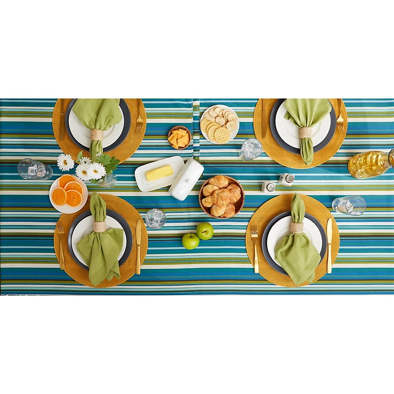 Beachy Stripe Print Outdoor Tablecloth, 60" Round