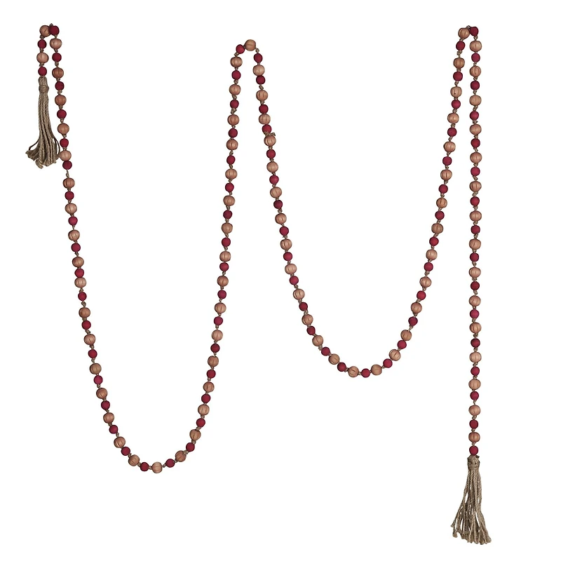 Hello Honey® 12ft. Pink & Red Paulownia Wood Beads with Jute Tassels Garland