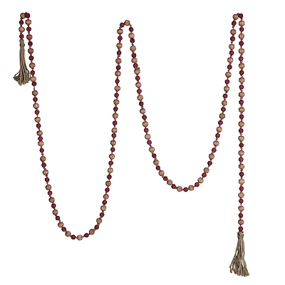 Hello Honey® 12ft. Pink & Red Paulownia Wood Beads with Jute Tassels Garland