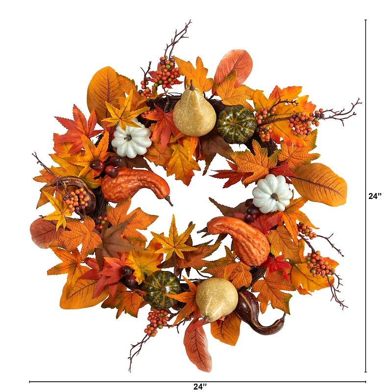 24" Pumpkin, Gourd & Berries Artificial Fall Wreath