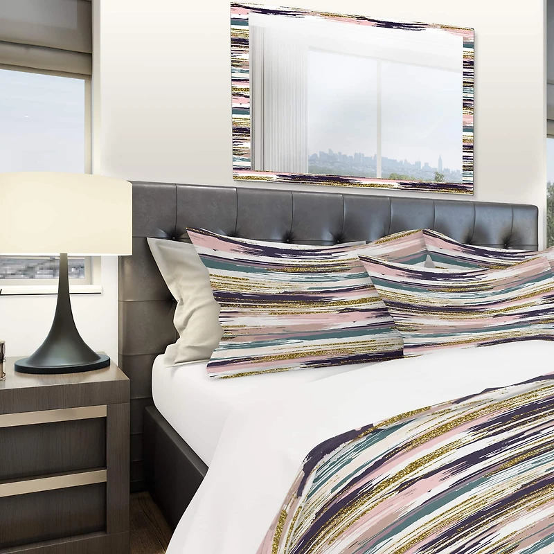 Designart 'Gold Glitter Textured Brush Strokes & Stripes' Modern & Contemporary Bedding Set