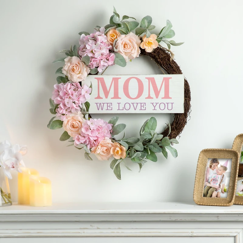 Glitzhome® 22" Mother's Day Floral Wreath