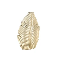 14" Gold Metallic Curved Leaf Polystone Vase