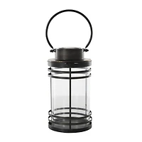 12" Black Metal Candle Lantern with Round Outlines
