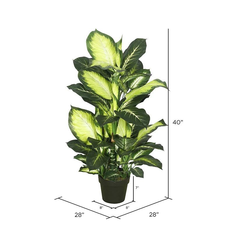 3.3ft. Potted Artificial Green & White Dumb Cane Tree
