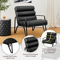 Glitzhome® 26.7" Black Wavy Faux Leather Accent Armchair