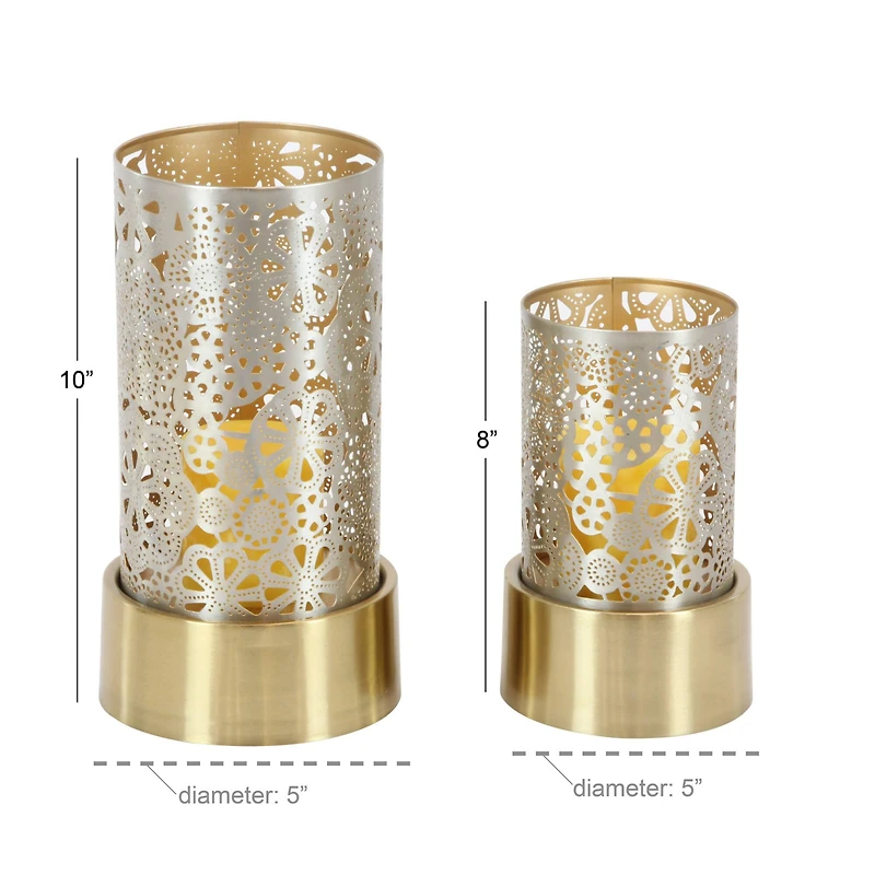 Set of 2" Gold Metal Eclectic Lantern, 8", 10"