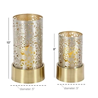 Set of 2" Gold Metal Eclectic Lantern, 8", 10"