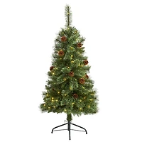 4ft. Pre-Lit White Mountain Pine & Pinecones Artificial Christmas Tree with Clear LED Lights