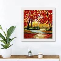 Red & Orange Autumn Leaves in White Frame