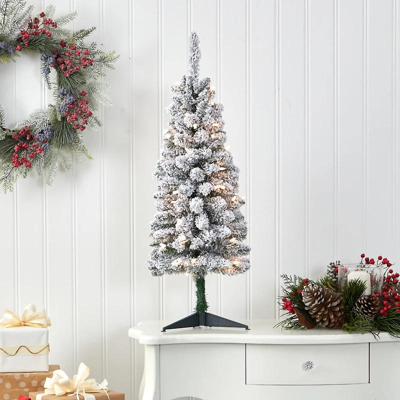 3ft. Pre-Lit Flocked Pencil Artificial Christmas Tree with Clear Lights