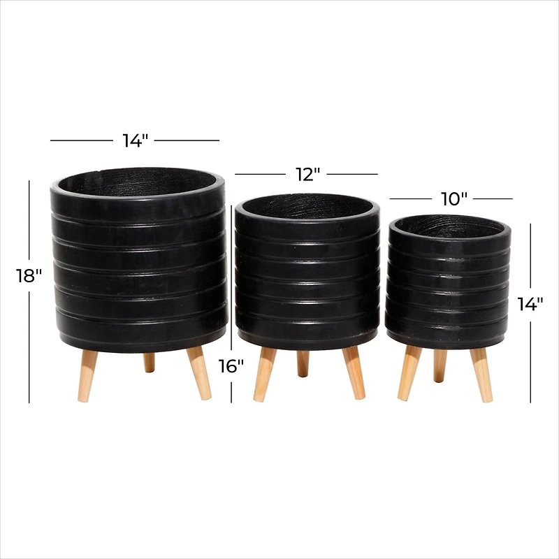 CosmoLiving by Cosmopolitan Set of 3 Black MgO Planter 18", 16", 15"